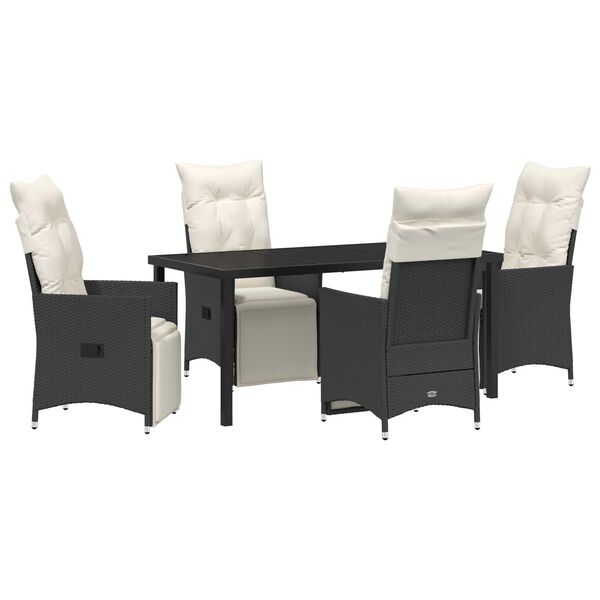 vidaXL Garden Dining Set with Cushion 5 pcs Black Poly Rattan