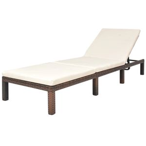 vidaXL Sun Lounger with Cushion Poly Rattan Brown
