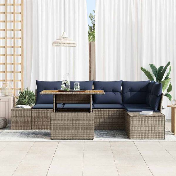 vidaXL Garden Sofa Set with Cushion Manual 6 pcs Grey and Navy