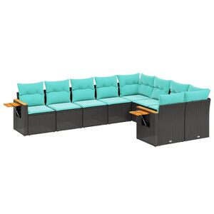 vidaXL 9 Piece Garden Sofa Set with Cushions Black Poly Rattan