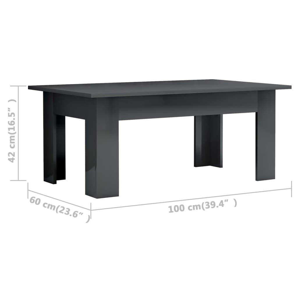 vidaXL Coffee Table High Gloss Grey 100x60x42 cm Engineered Wood