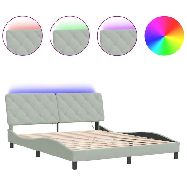 vidaXL Bed Frame with LED without Mattress Light Grey 152x203 cm Velvet