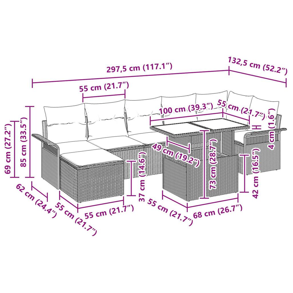 vidaXL 8 Piece Garden Sofa Set with Cushions Black Poly Rattan