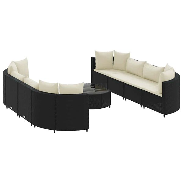 vidaXL 9 Piece Garden Sofa Set with Cushions Black Poly Rattan