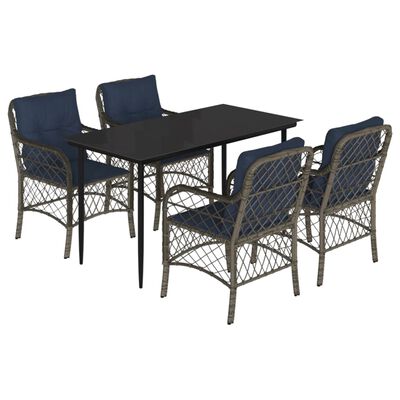 vidaXL 5 Piece Garden Dining Set with Cushions Grey Poly Rattan