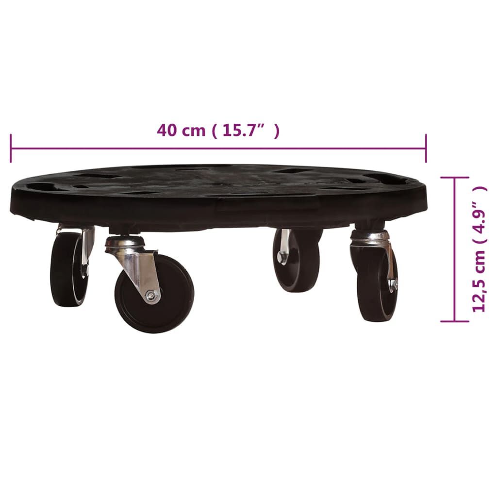 vidaXL Plant Trolley with Wheels Diameter 40 cm Black 275 kg