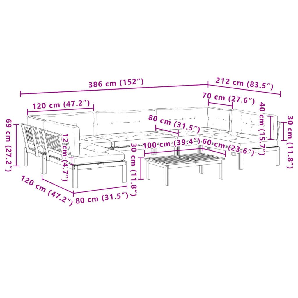 vidaXL 6 Piece Garden Pallet Sofa Set with Cushions Solid Wood Acacia