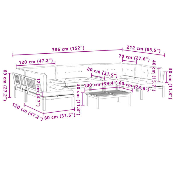 vidaXL 6 Piece Garden Pallet Sofa Set with Cushions Solid Wood Acacia