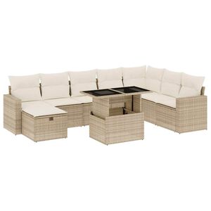 vidaXL 9 Piece Garden Sofa Set with Cushions Beige Poly Rattan