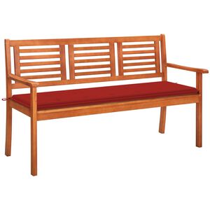 vidaXL 3-Seater Garden Bench with Cushion 150 cm Solid Eucalyptus Wood
