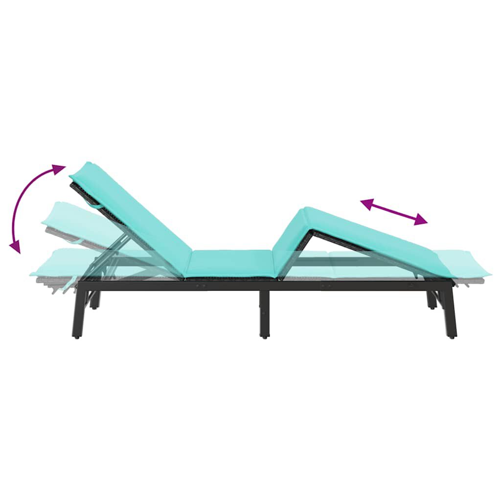 vidaXL Sun Lounger with Cushion Black Poly Rattan