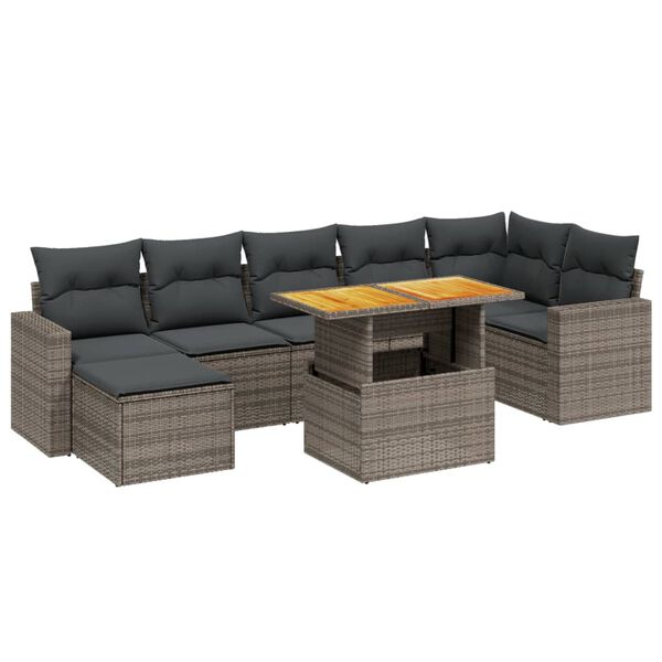 vidaXL 8 Piece Garden Sofa Set with Cushions Grey Poly Rattan