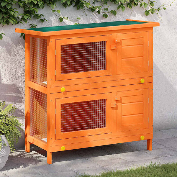 vidaXL Outdoor Rabbit Hutch Small Pet Cage 4 Door Wood