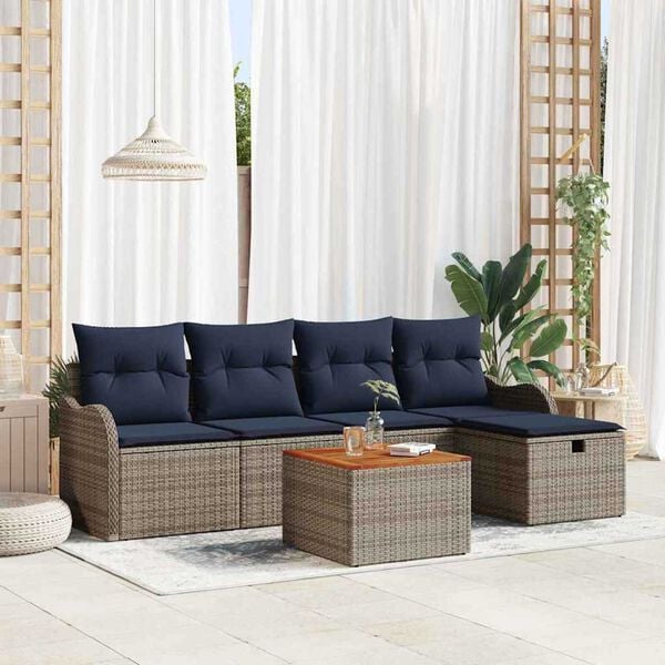 vidaXL Garden Sofa Set with Cushion 6 pcs Grey Poly rattan