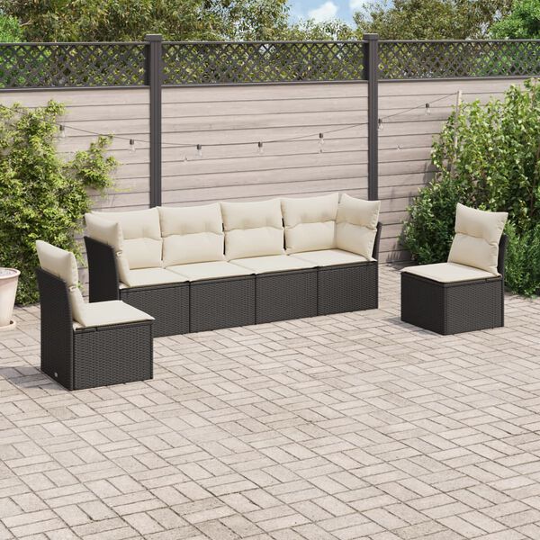 vidaXL 6 Piece Garden Sofa Set with Cushions Black Poly Rattan