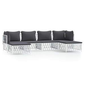 vidaXL 6 Piece Garden Lounge Set with Cushions White Steel