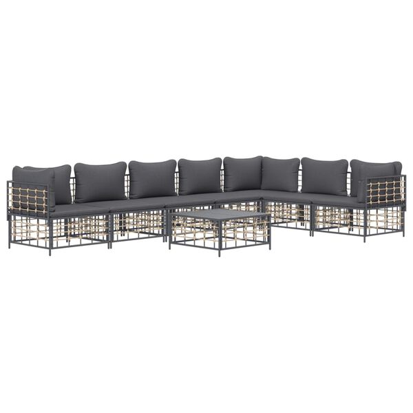 vidaXL 8 Piece Garden Lounge Set with Cushions Anthracite Poly Rattan