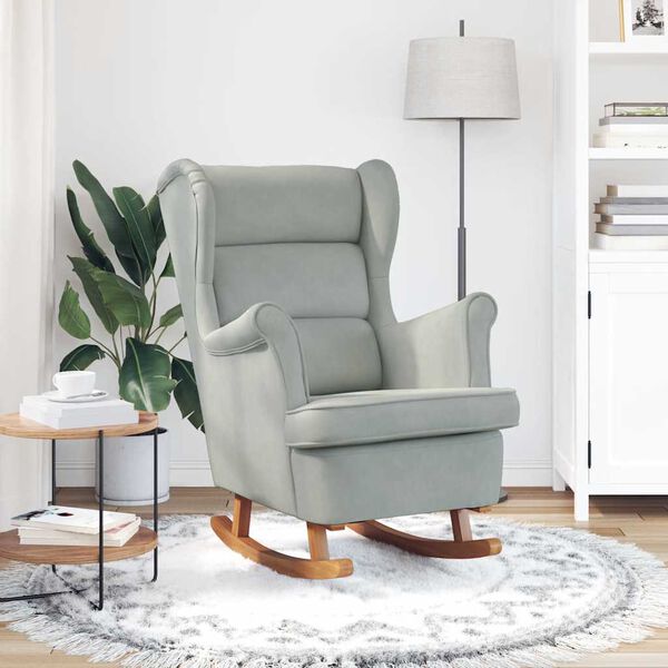 vidaXL Rocking Chair Wingback Light Grey Velvet and Solid Wood