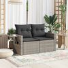 vidaXL Garden Sofa with Cushions 2-Seater Grey Poly Rattan