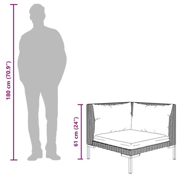 vidaXL 3 Piece Garden Lounge Set Dark Grey Half Round Poly Rattan