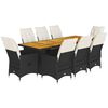 vidaXL 9 Piece Garden Bistro Set with Cushions Black Poly Rattan