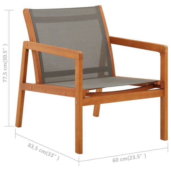 vidaXL Garden Chair with Footrest Grey Solid Eucalyptus Wood and Textilene
