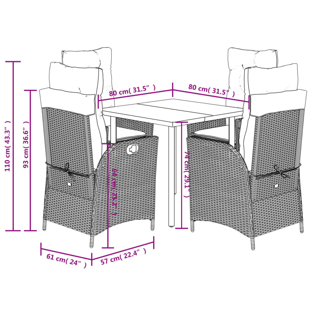 vidaXL 3 Piece Garden Dining Set with Cushions Grey Poly Rattan