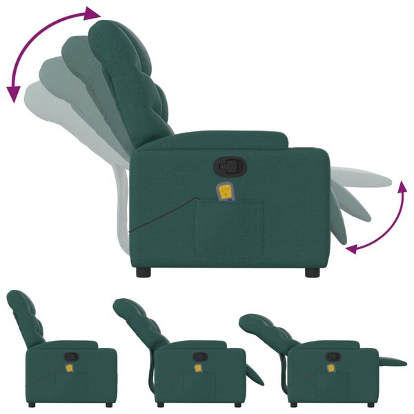 vidaXL Massage Recliner Chair Dark Green Fabric