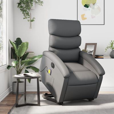 vidaXL Electric Stand up Massage Recliner Chair Grey Faux Leather