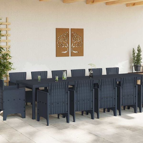 vidaXL Garden Dining Set 15 pcs Anthracite Polt rattan