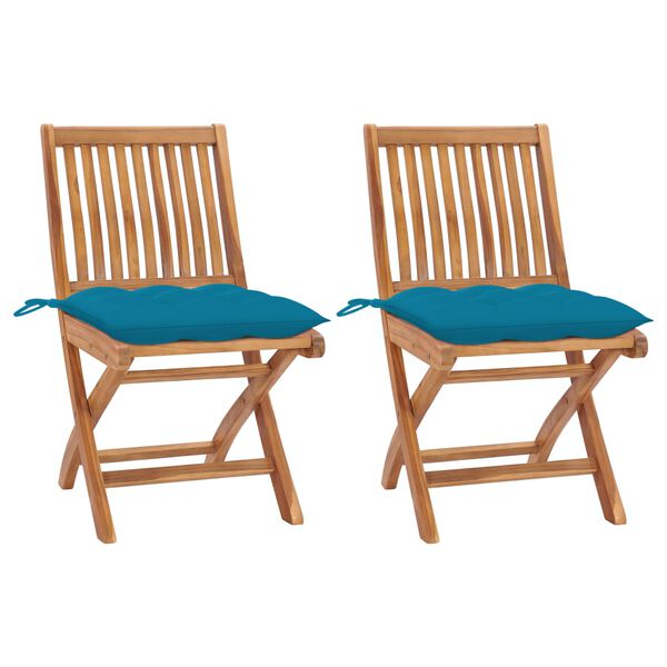 vidaXL Garden Chairs 2 pcs with Light Blue Cushions Solid Teak Wood