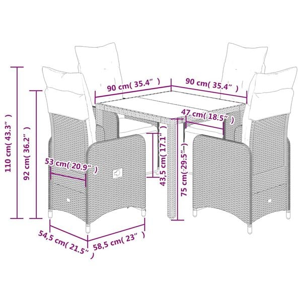 vidaXL 5 Piece Garden Bistro Set with Cushions Brown Poly Rattan