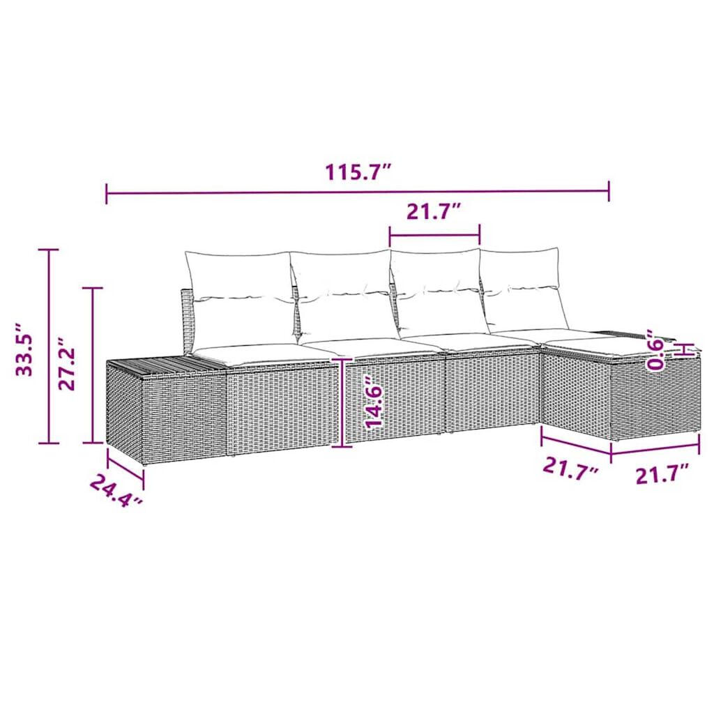 vidaXL Garden Sofa Set 5 pcs Grey Poly rattan