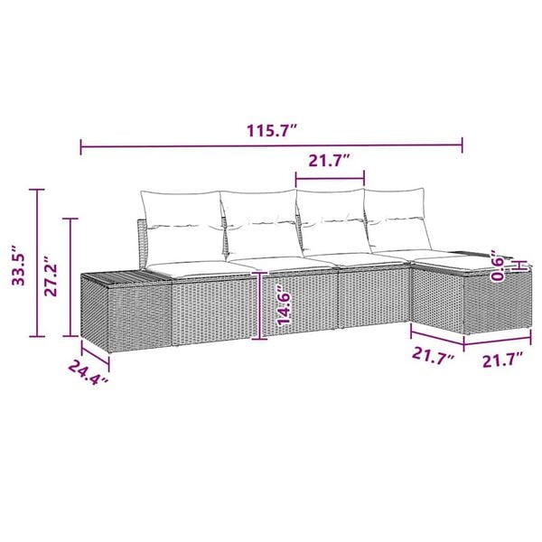 vidaXL Garden Sofa Set 5 pcs Grey Poly rattan