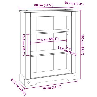 vidaXL 3-Tier Bookcase Mexican Pine Corona Range 81x29x100 cm