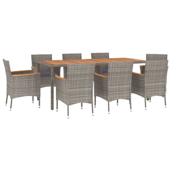vidaXL 9 Piece Garden Dining Set with Cushions Grey Poly Rattan