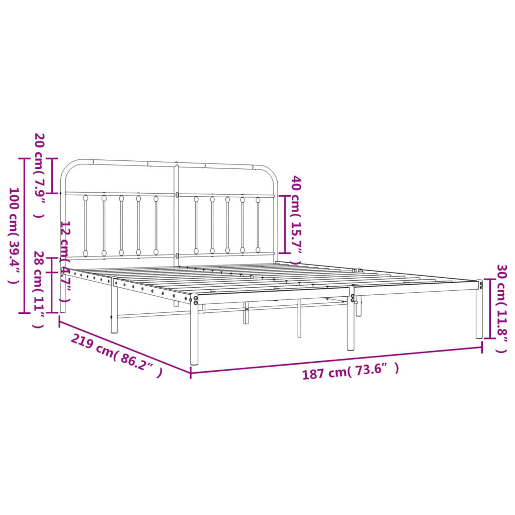 vidaXL Metal Bed Frame without Mattress with Headboard Black 183x213cm