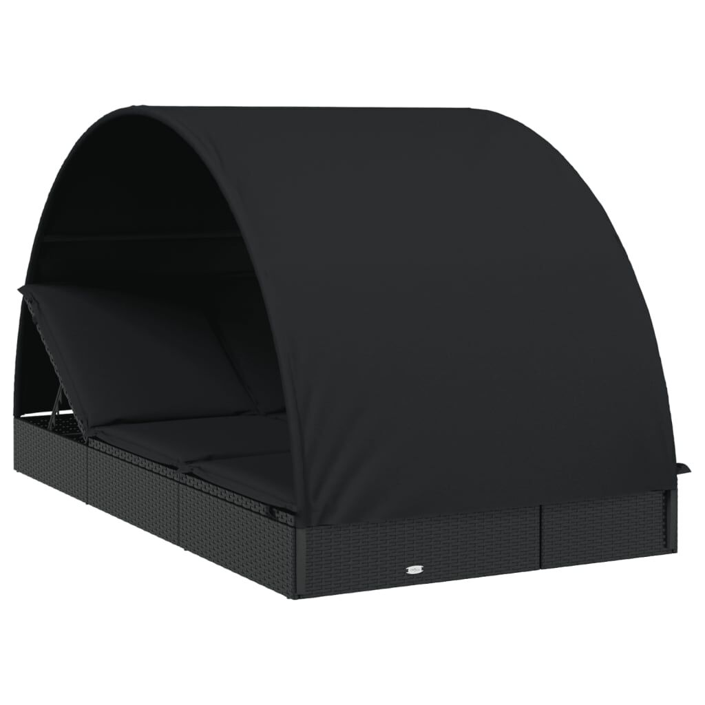 vidaXL 2-Person Sunbed with Round Roof Black 211x112x140 cm Poly Rattan