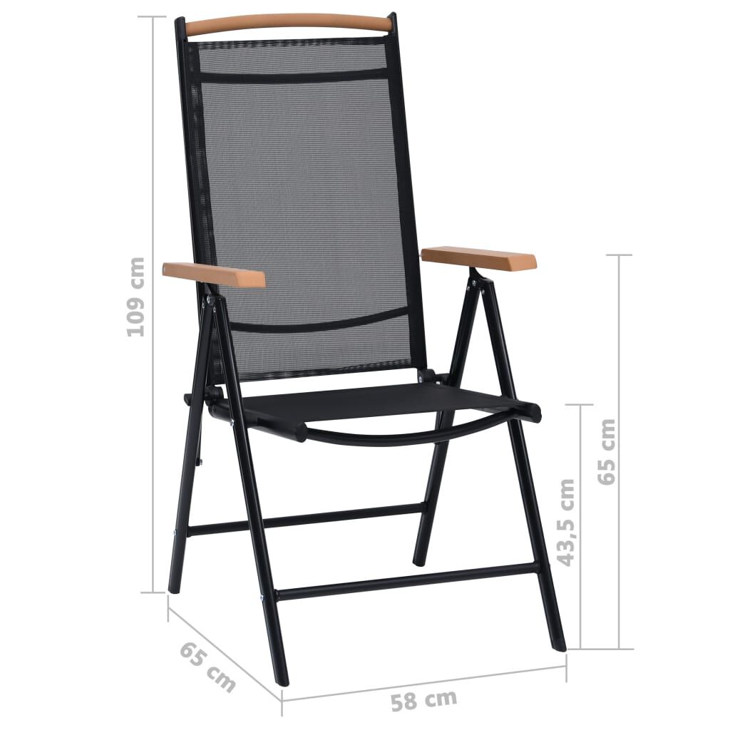 vidaXL Folding Garden Chairs 2 pcs Aluminium and Textilene Black