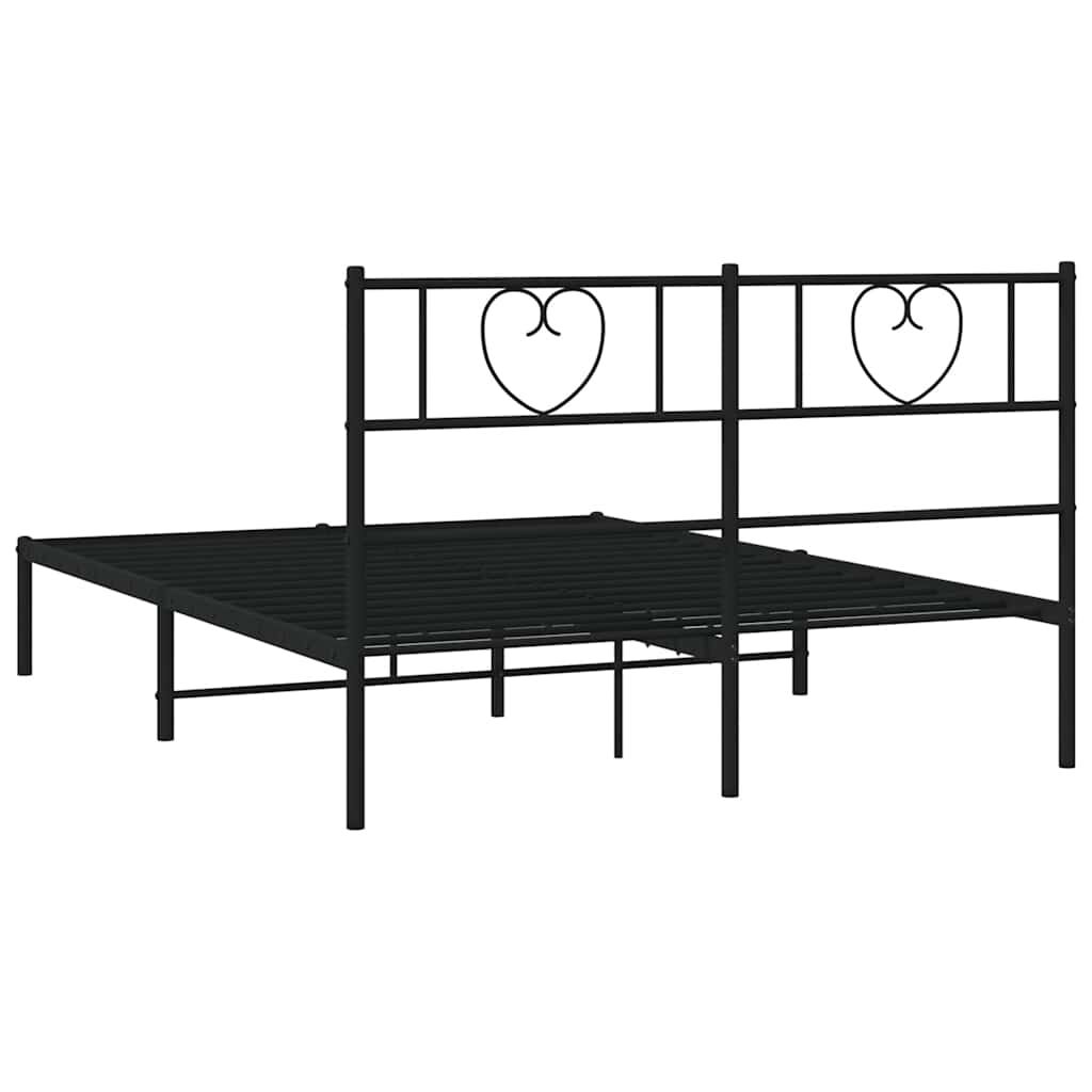 vidaXL Metal Bed Frame without Mattress with Headboard Black 135x190cm