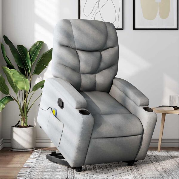 vidaXL Stand up Massage Recliner Chair Light Grey Fabric