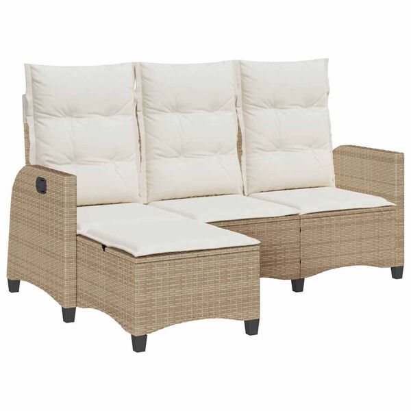 vidaXL Reclining Garden Sofa with Cushions L-shaped Beige Poly Rattan