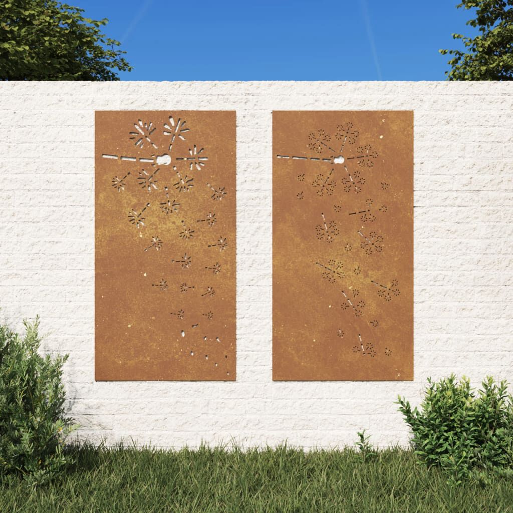 vidaXL Garden Wall Decorations 2pcs 105x55cm Corten Steel Flower Design