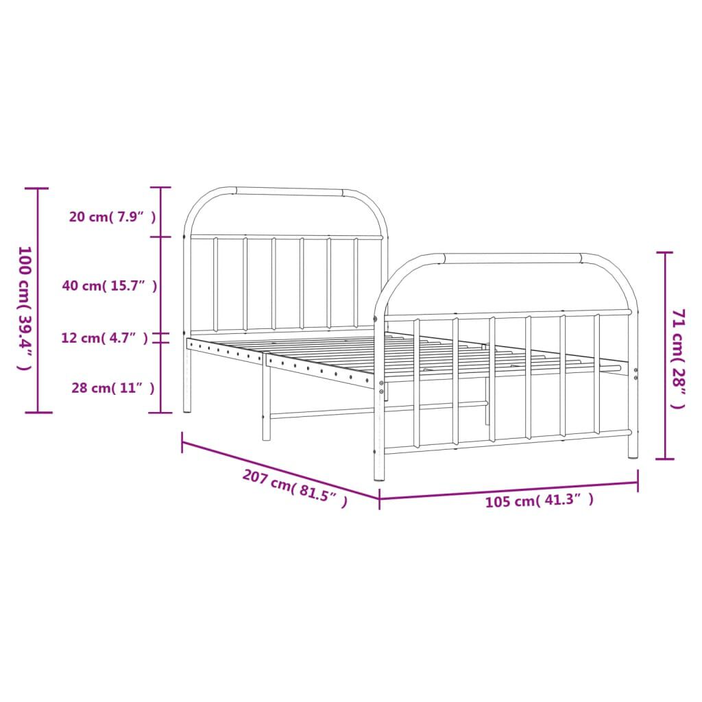 vidaXL Metal Bed Frame without Mattress with Footboard Black 100x200cm
