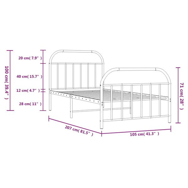 vidaXL Metal Bed Frame without Mattress with Footboard Black 100x200cm