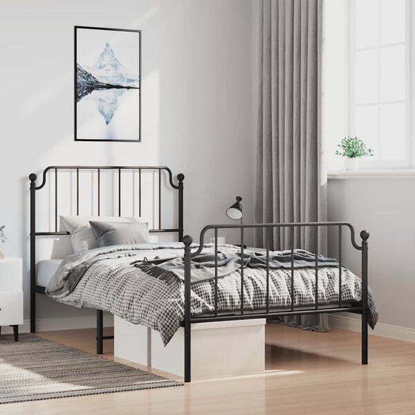 vidaXL Metal Bed Frame without Mattress with Footboard Black 100x200cm