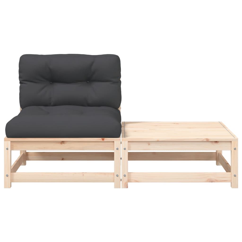 vidaXL Garden Sofa Armless with Cushions and Footstool