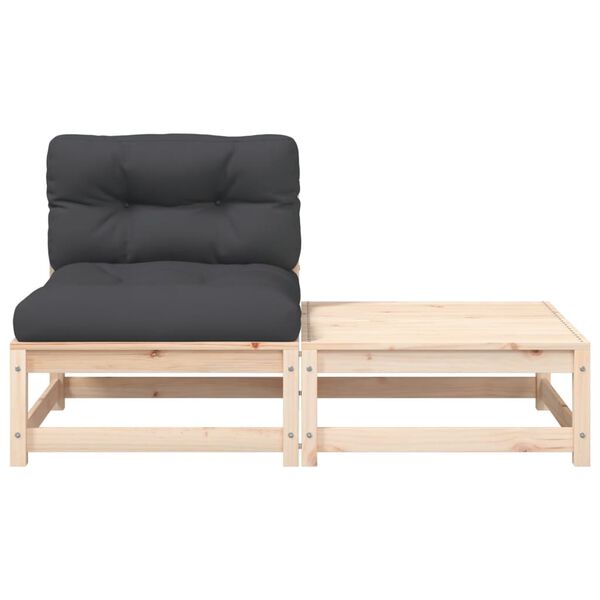 vidaXL Garden Sofa Armless with Cushions and Footstool