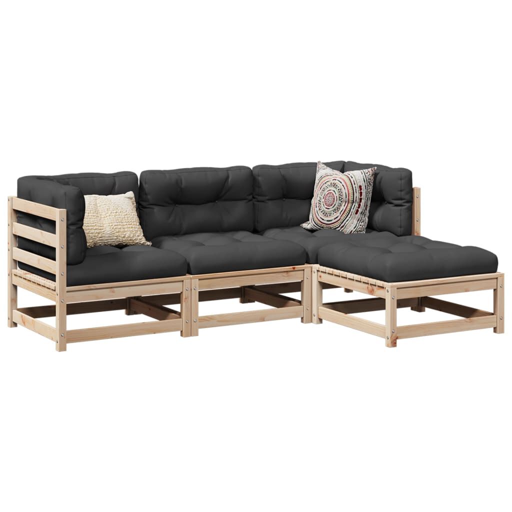 vidaXL 4 Piece Garden Sofa Set with Cushions Solid Wood Pine