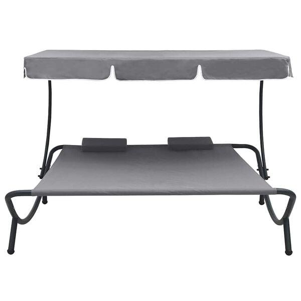 vidaXL Outdoor Lounge Bed with Canopy and Pillows Grey